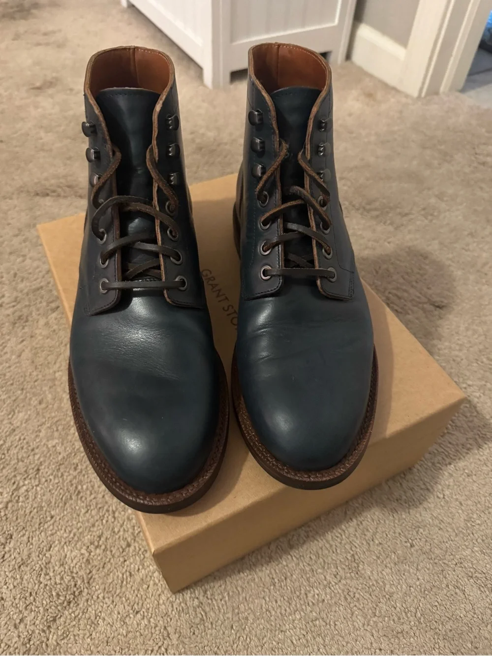 Grant Stone Men's Navy Leather Lace-Up Boots -never worn